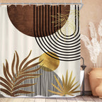 KOMLLEX Mid Century Green Boho Shower Curtain, Abstract Modern Shower Curtains for Bathroom, Plant Botanical Minimalist Leaf Arch Sun Fabric Liner Waterproof Polyester 12 Pack Hooks 60Wx72L Inches