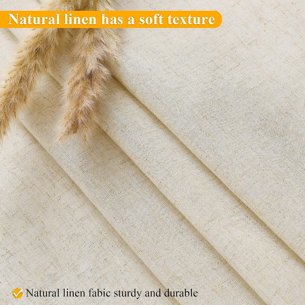 Jowels No Hooks Natural Linen Fabric Shower Curtains for Bathroom 72 Inches